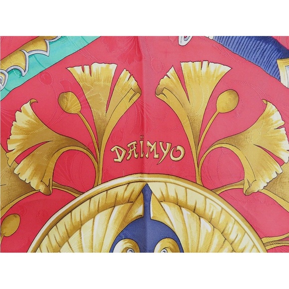 Hermes Vibrant Red and Blue Scarf with Gold Details - Picture 8 of 12
